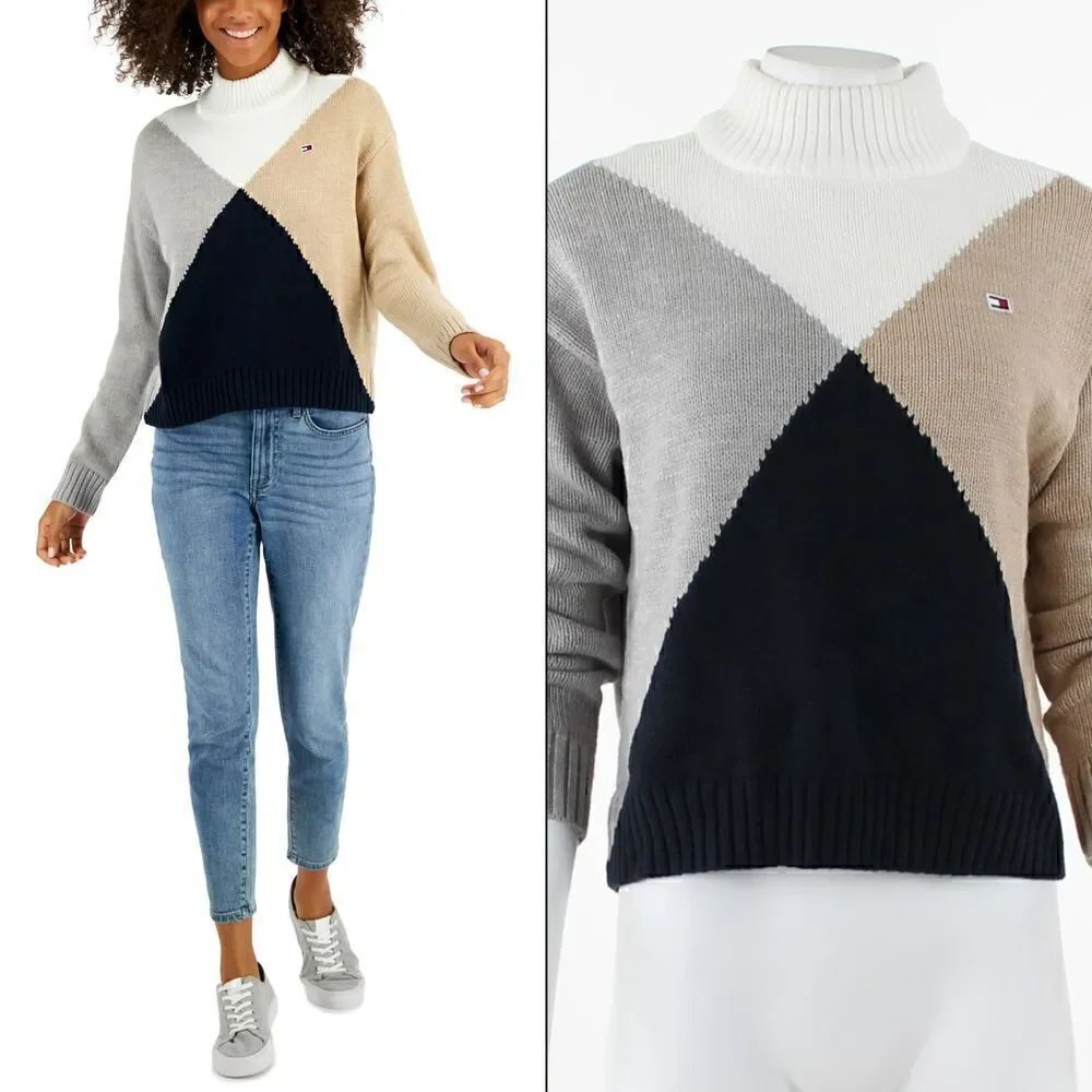 Tommy Hilfiger Diamond-Print Mock-Neck Sweater